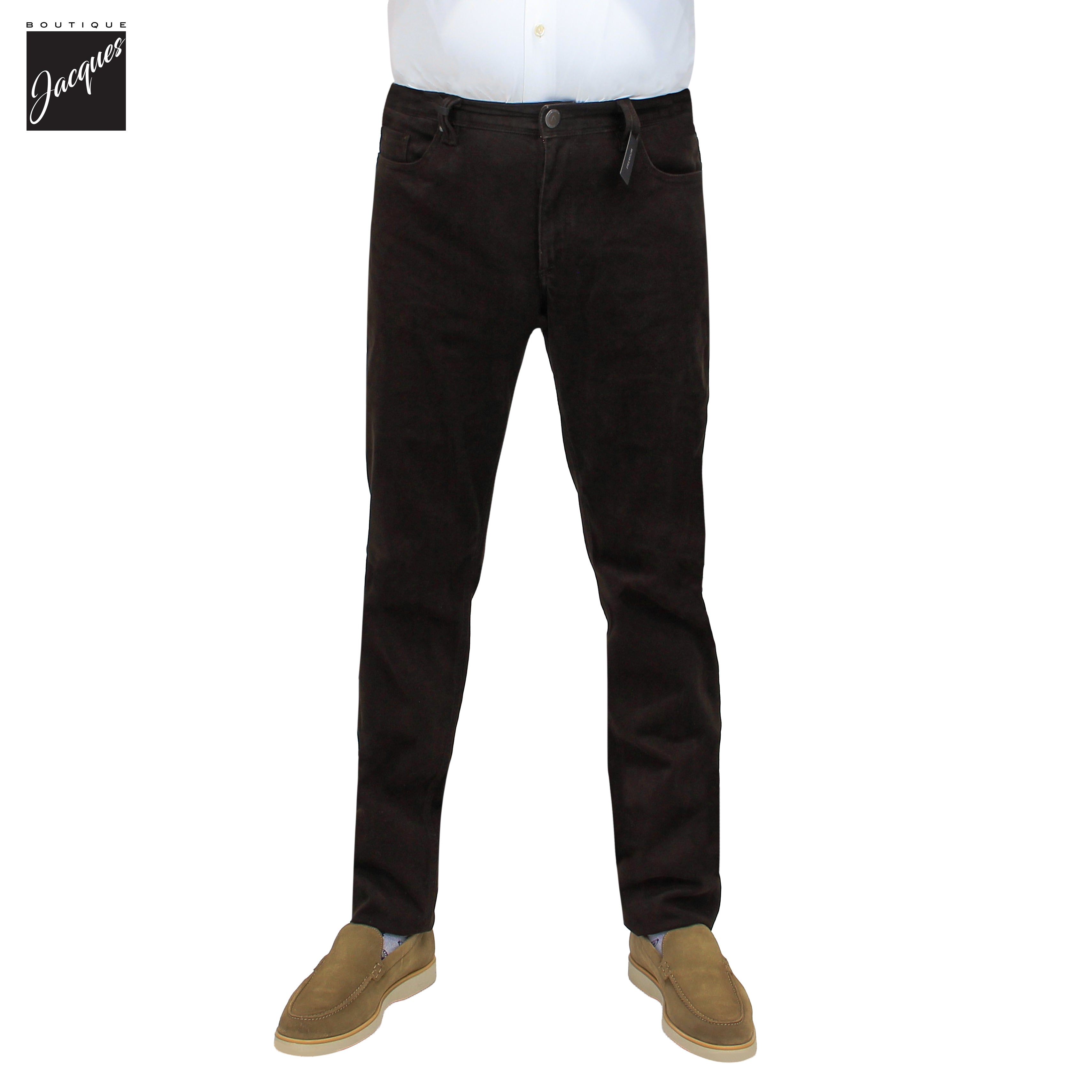 Dark Brown Diamond-Brushed Cotton Pipe Regular Fit Five Pocket Pants - ALBERTO