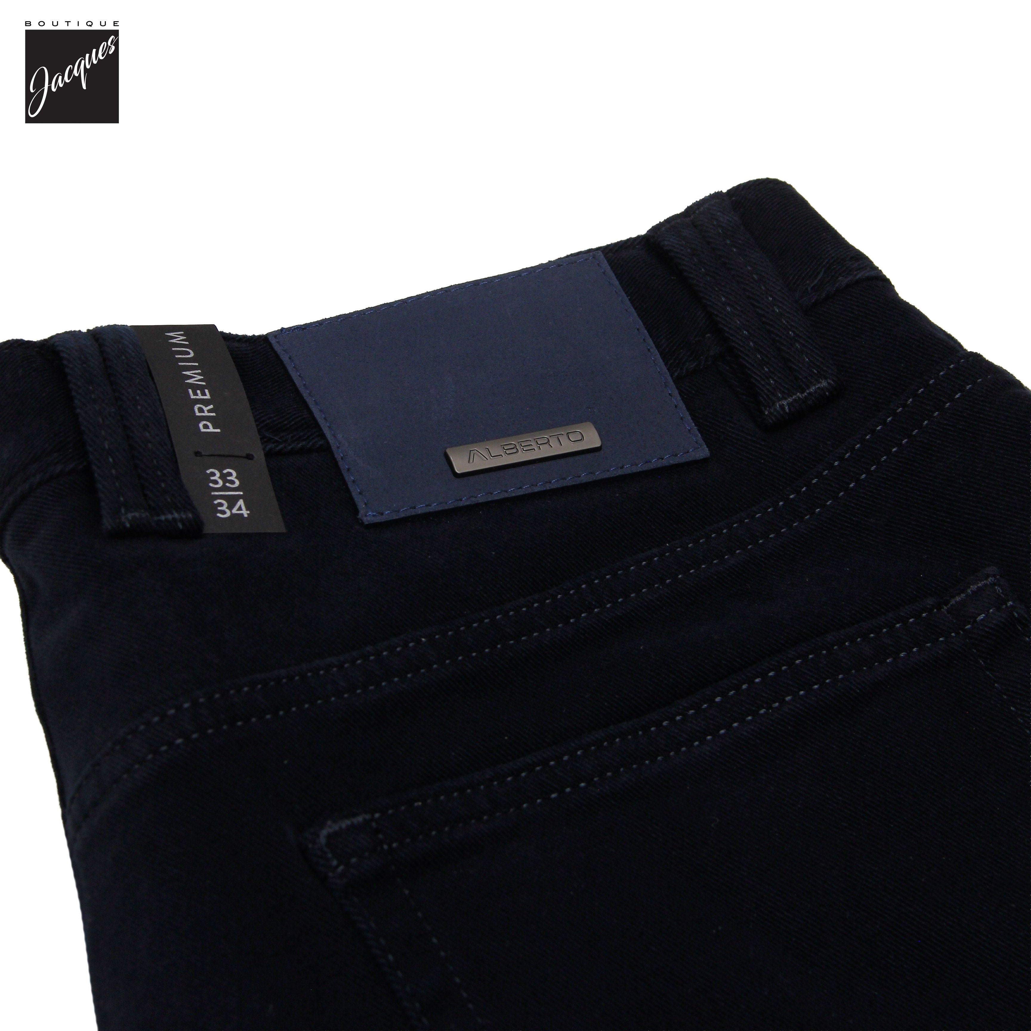 Pantalon cinq poches coupe droite en coton brossé diamant bleu marine - ALBERTO