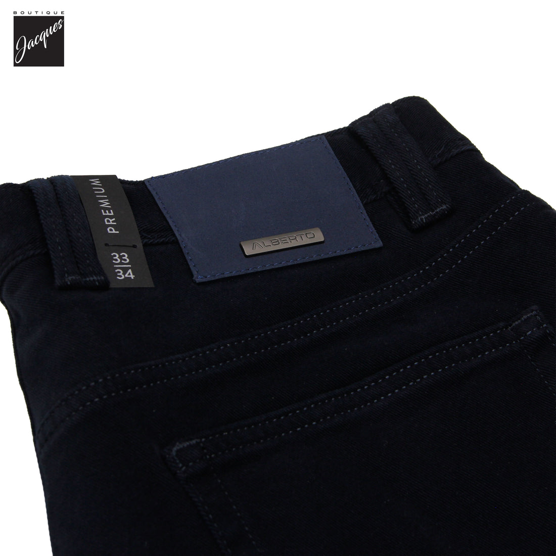 Pantalon cinq poches coupe droite en coton brossé diamant bleu marine - ALBERTO
