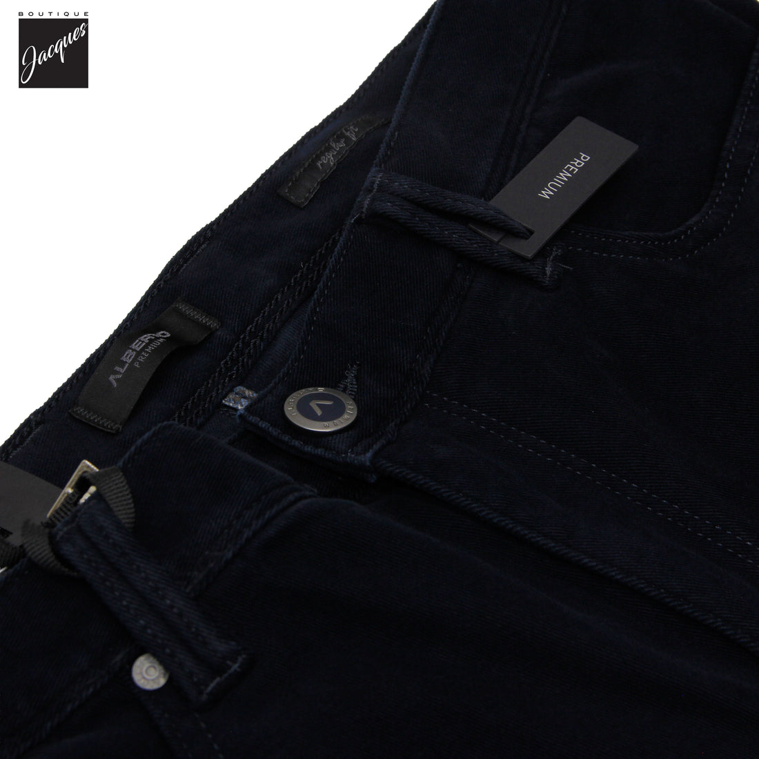 Pantalon cinq poches coupe droite en coton brossé diamant bleu marine - ALBERTO