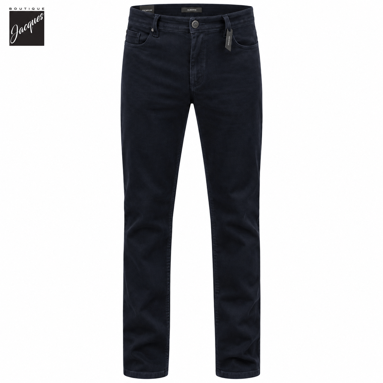 Pantalon cinq poches coupe droite en coton brossé diamant bleu marine - ALBERTO