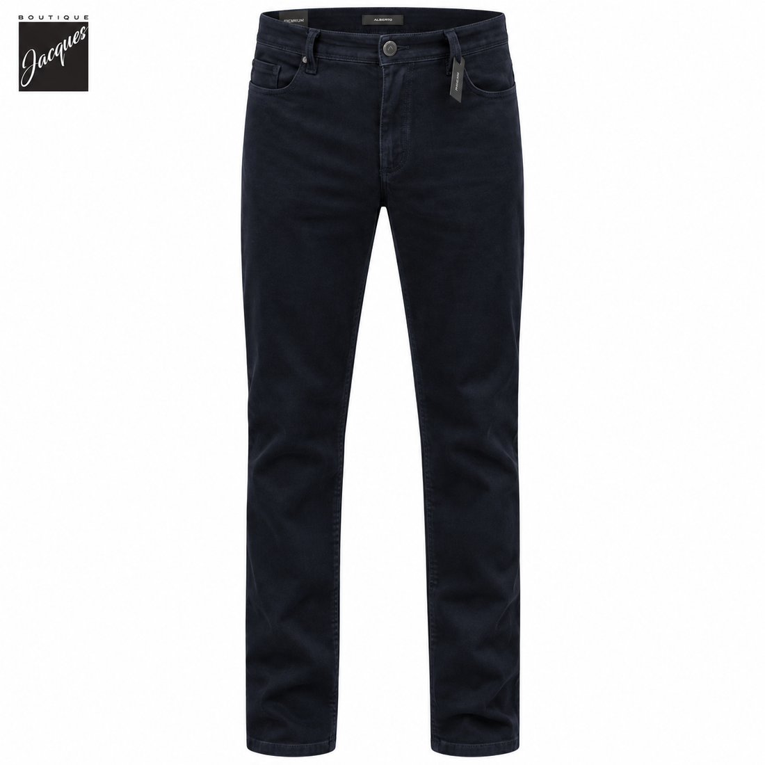 Pantalon cinq poches coupe droite en coton brossé diamant bleu marine - ALBERTO