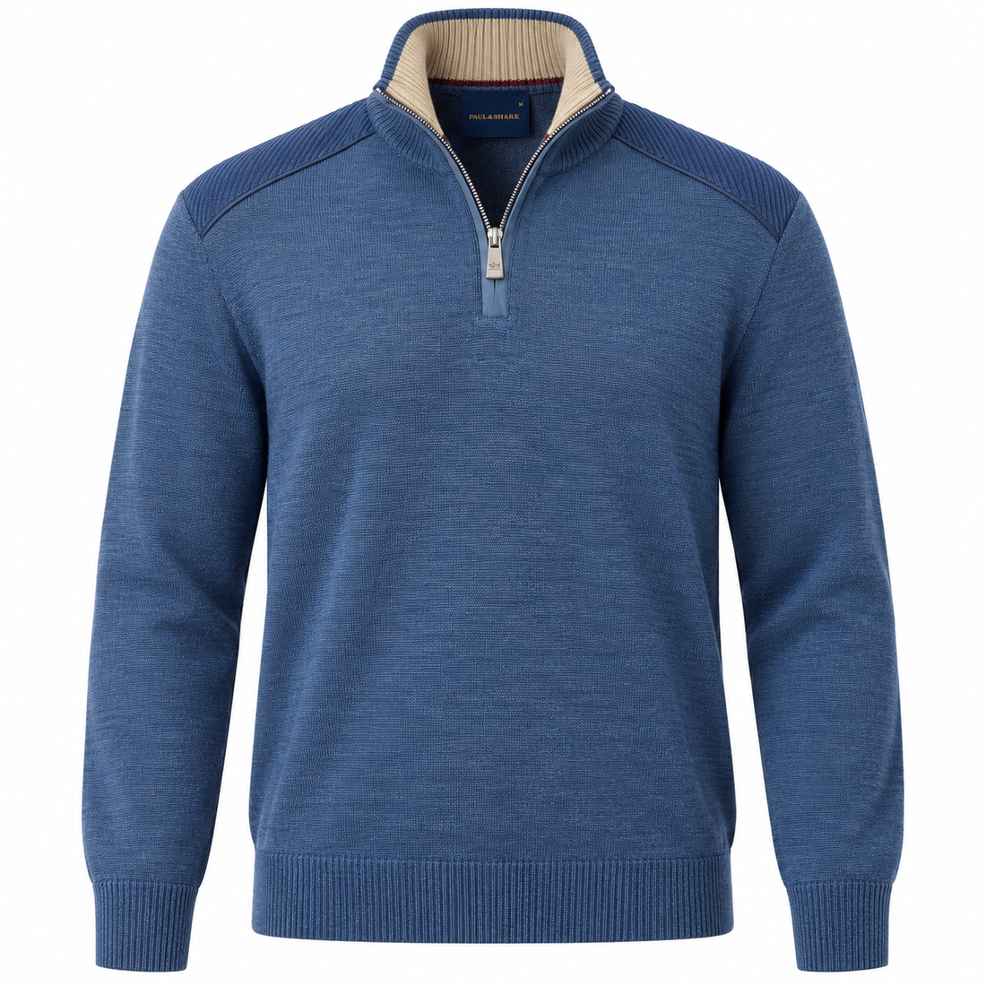 Blue Shark Tag Soft Cool-Touch Wool Half Zip Sweater - PAUL & SHARK