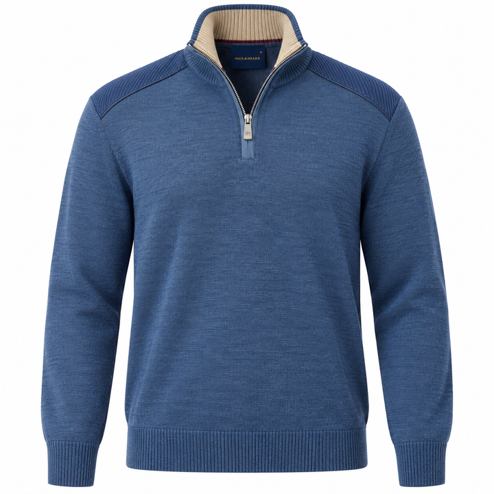 Blue Shark Tag Soft Cool-Touch Wool Half Zip Sweater - PAUL & SHARK