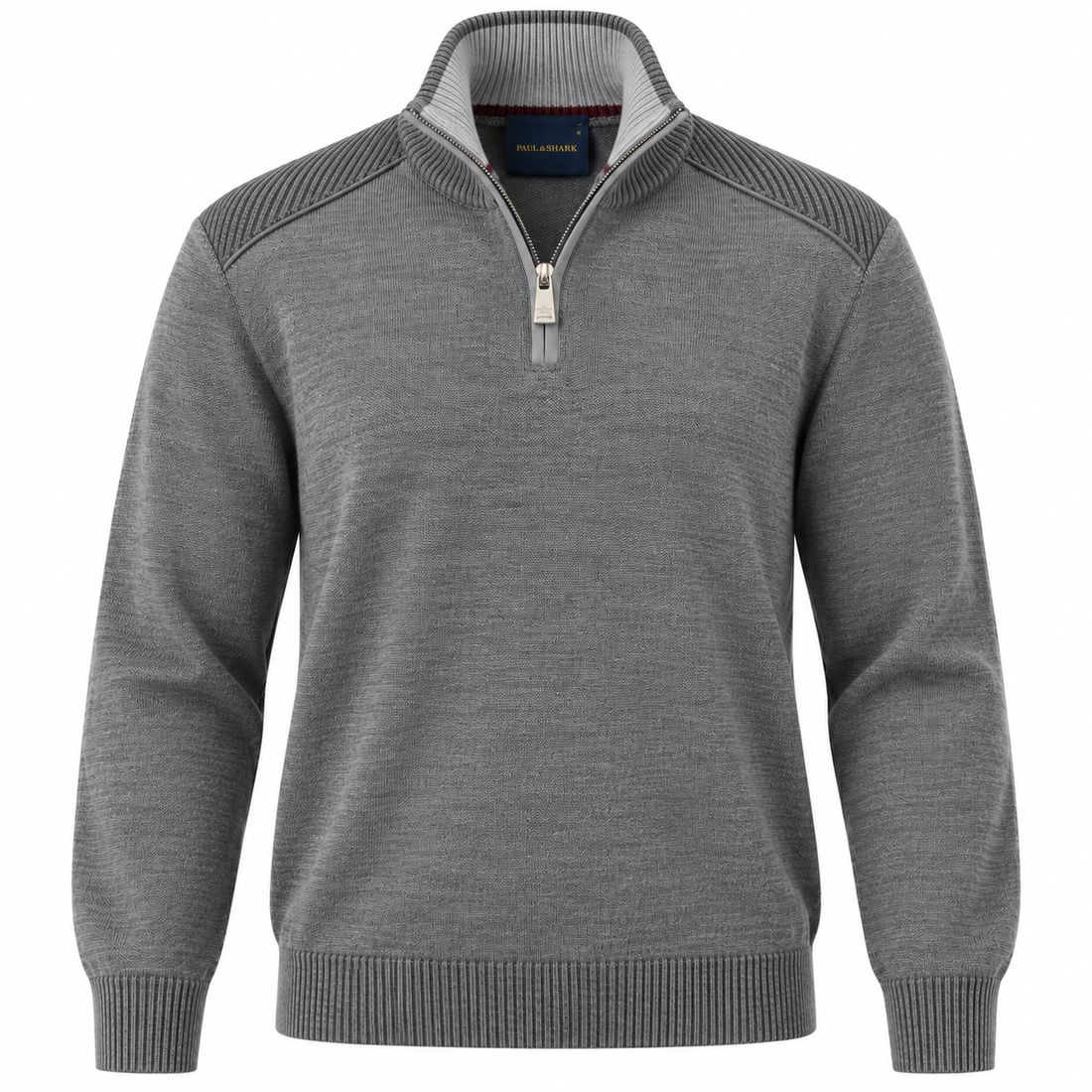 Gray Shark Tag Soft Cool-Touch Wool Half Zip Sweater - PAUL & SHARK