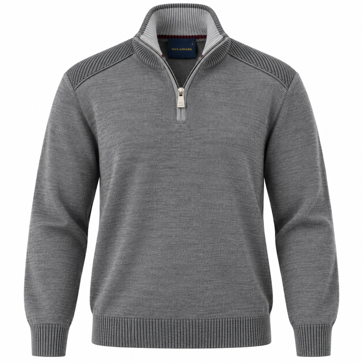 Gray Shark Tag Soft Cool-Touch Wool Half Zip Sweater - PAUL & SHARK