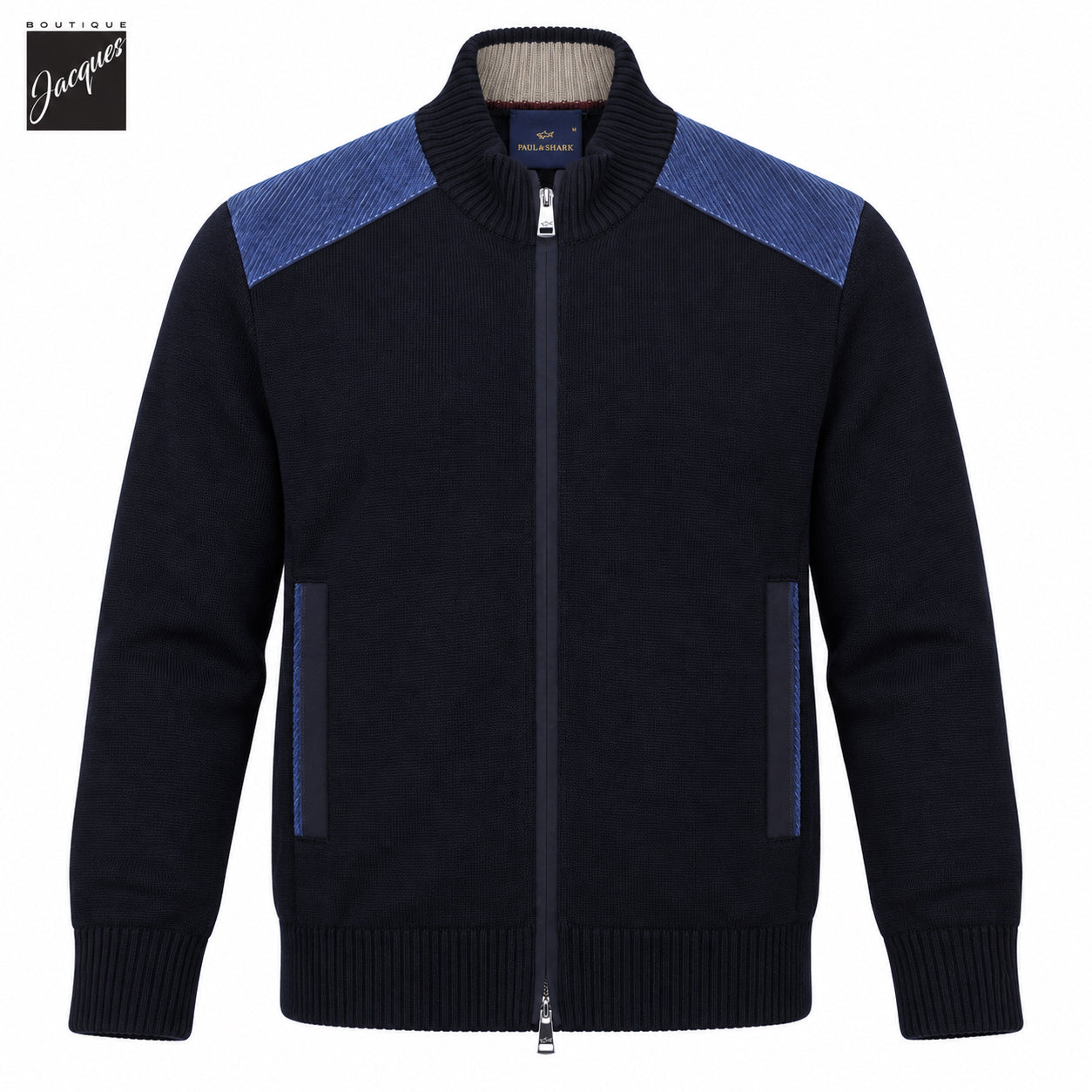 Pull entièrement zippé en laine Shark Tag au toucher doux et frais - PAUL & SHARK
