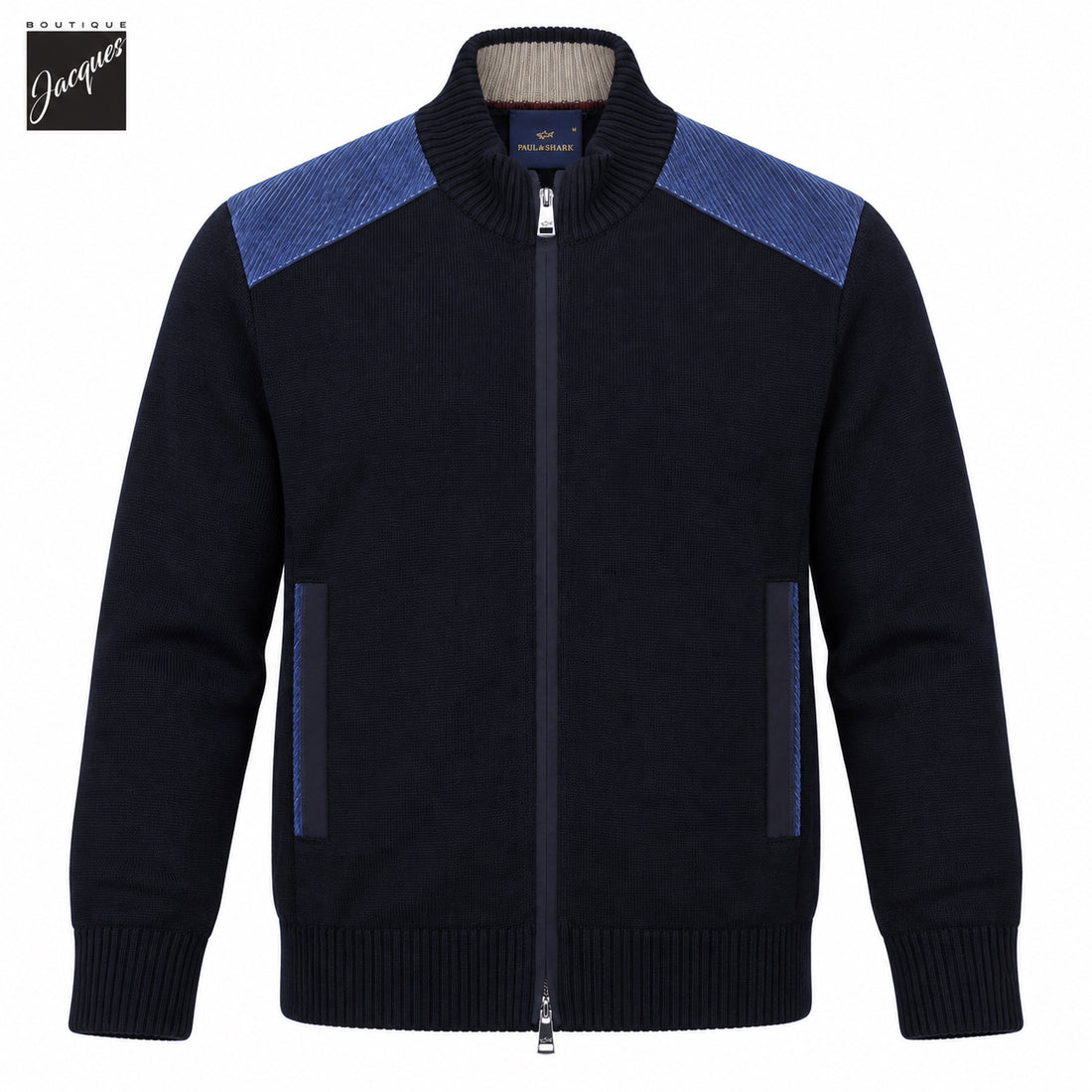 Pull entièrement zippé en laine Shark Tag au toucher doux et frais - PAUL & SHARK