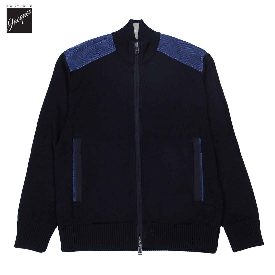 Pull entièrement zippé en laine Shark Tag au toucher doux et frais - PAUL & SHARK