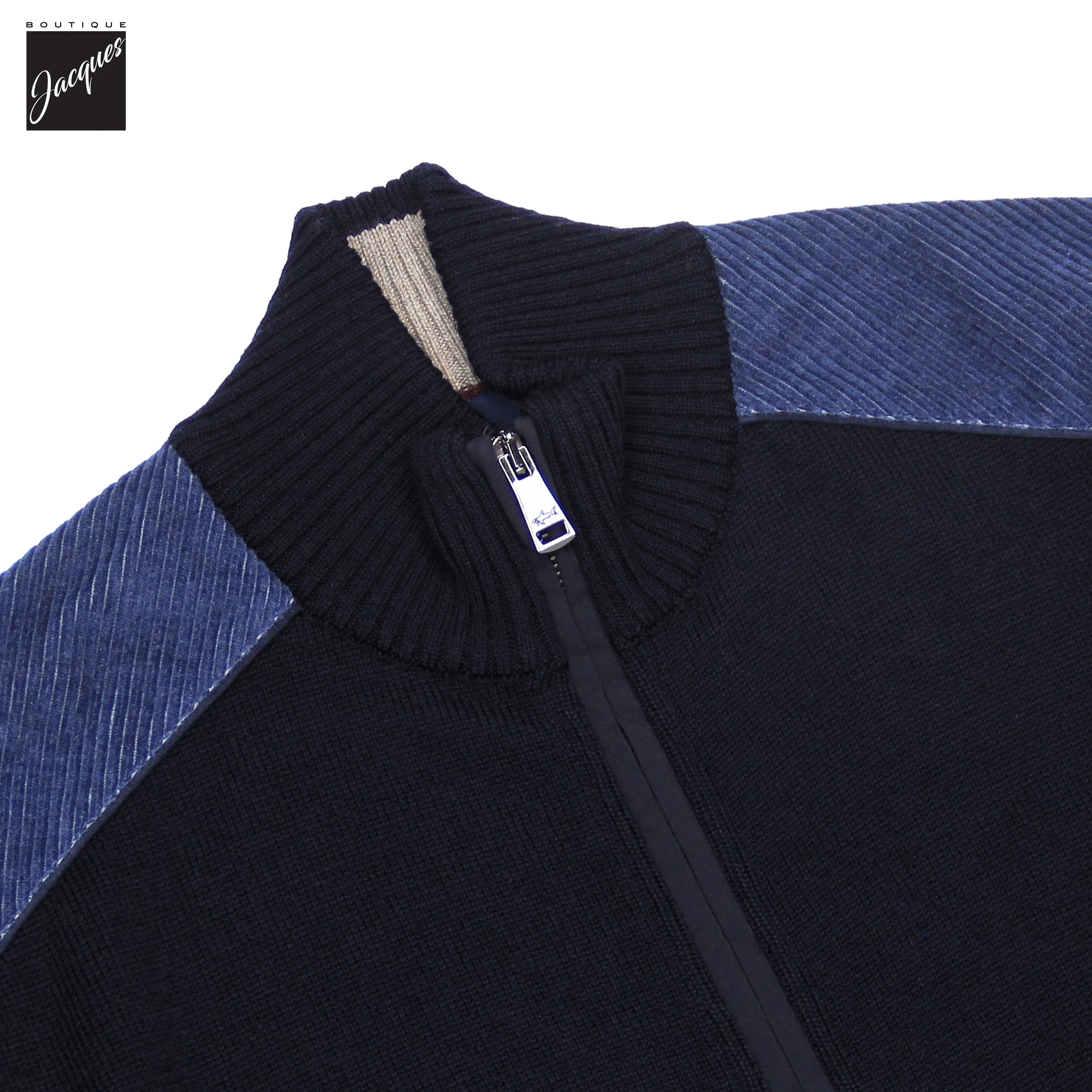 Pull entièrement zippé en laine Shark Tag au toucher doux et frais - PAUL & SHARK
