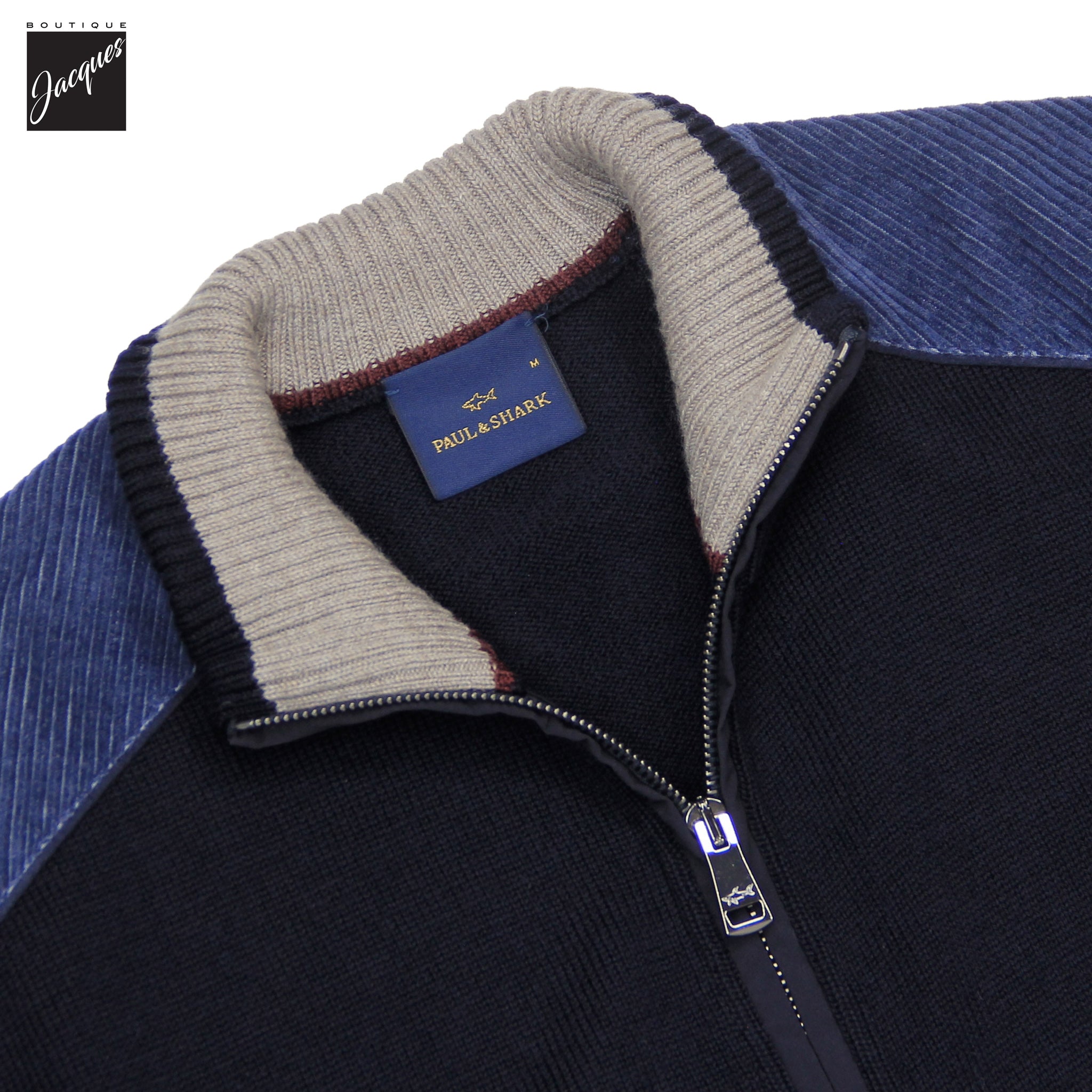 Pull entièrement zippé en laine Shark Tag au toucher doux et frais - PAUL & SHARK