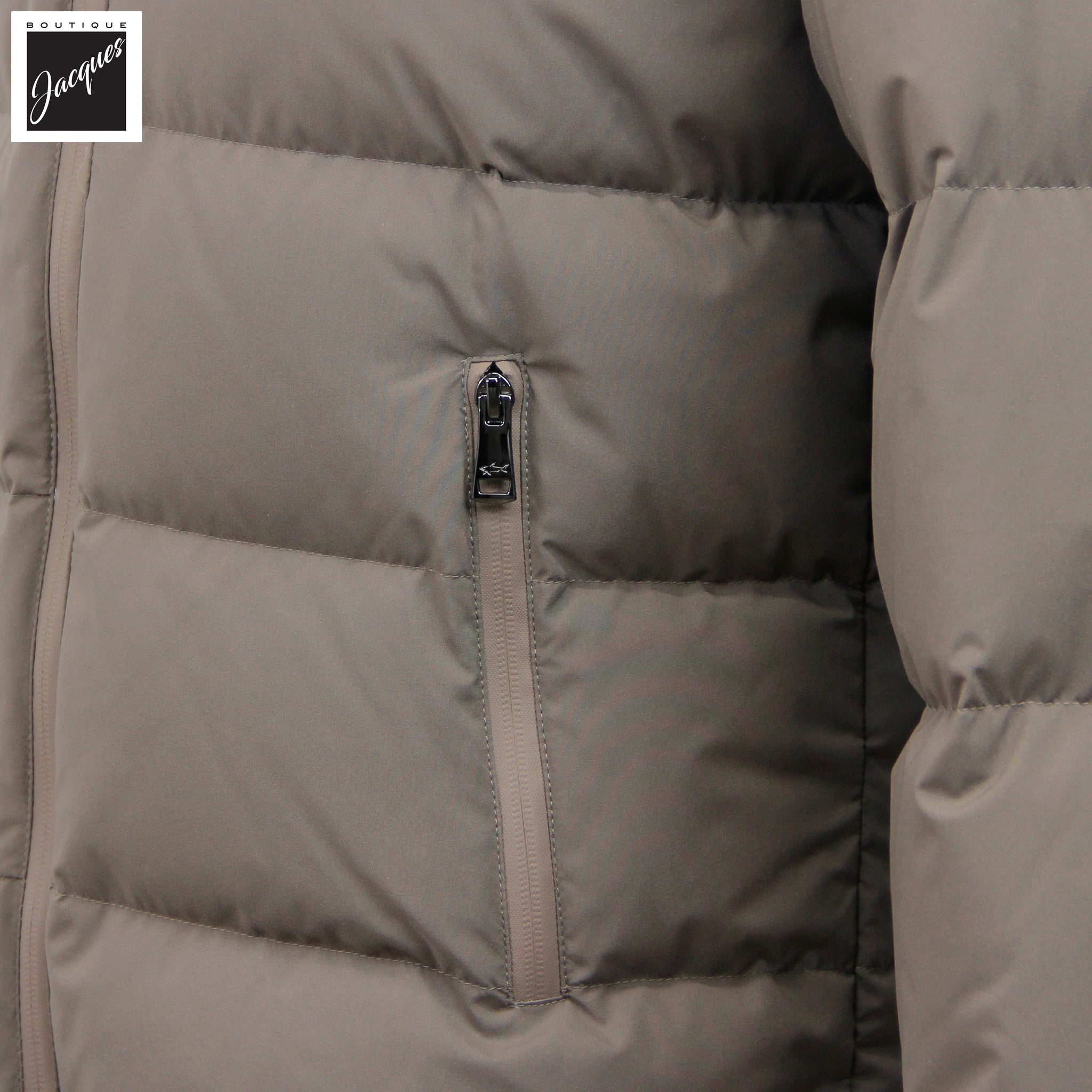 Parka courte en duvet d'oie imperméable Paul & Shark Taupe Typhoon Platinum
