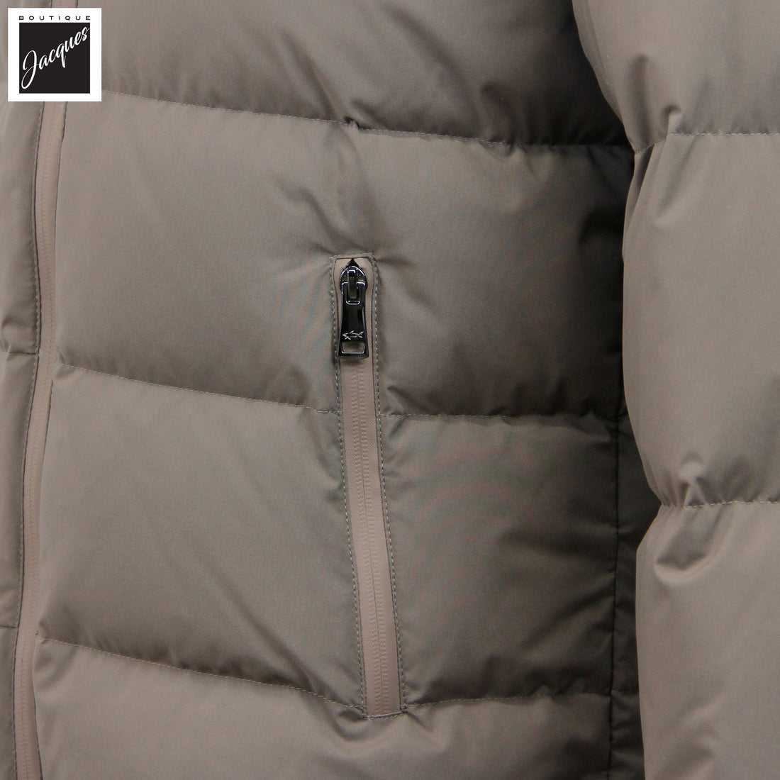 Parka courte en duvet d'oie imperméable Paul & Shark Taupe Typhoon Platinum