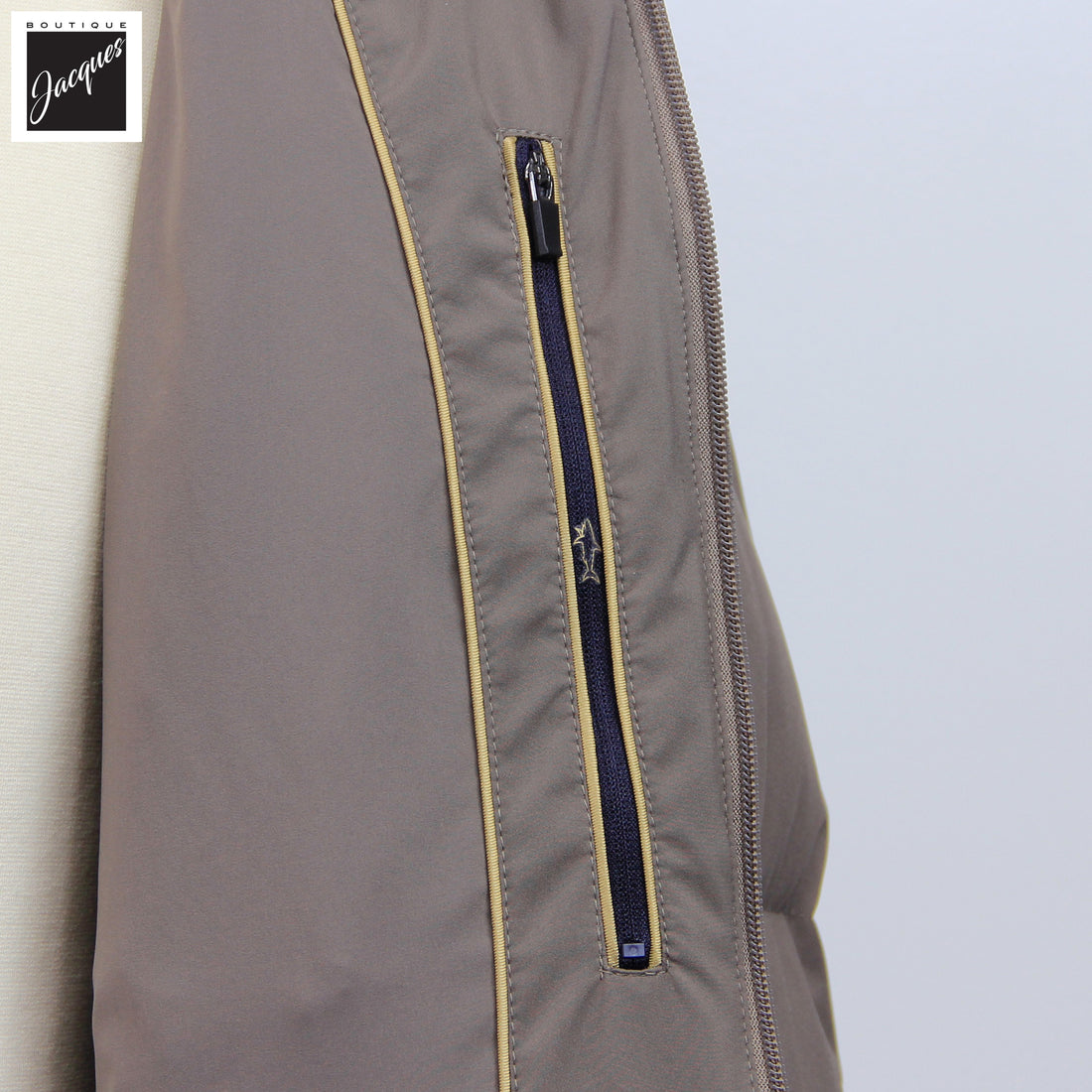 Parka courte en duvet d'oie imperméable Paul & Shark Taupe Typhoon Platinum