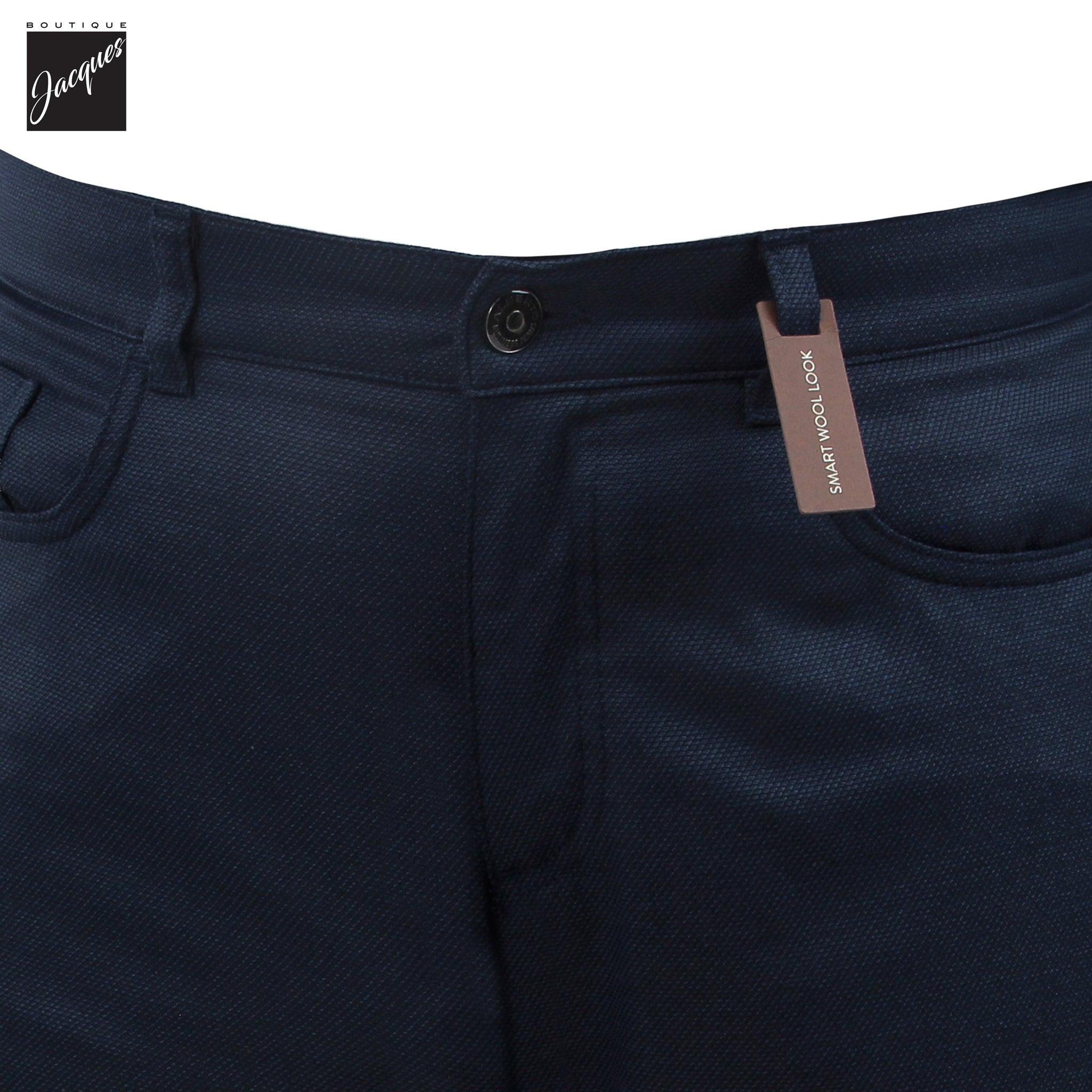 Dark Blue Two-Tone Smart Wool-Look Pipe Regular Fit Five Pocket Pants - Alberto