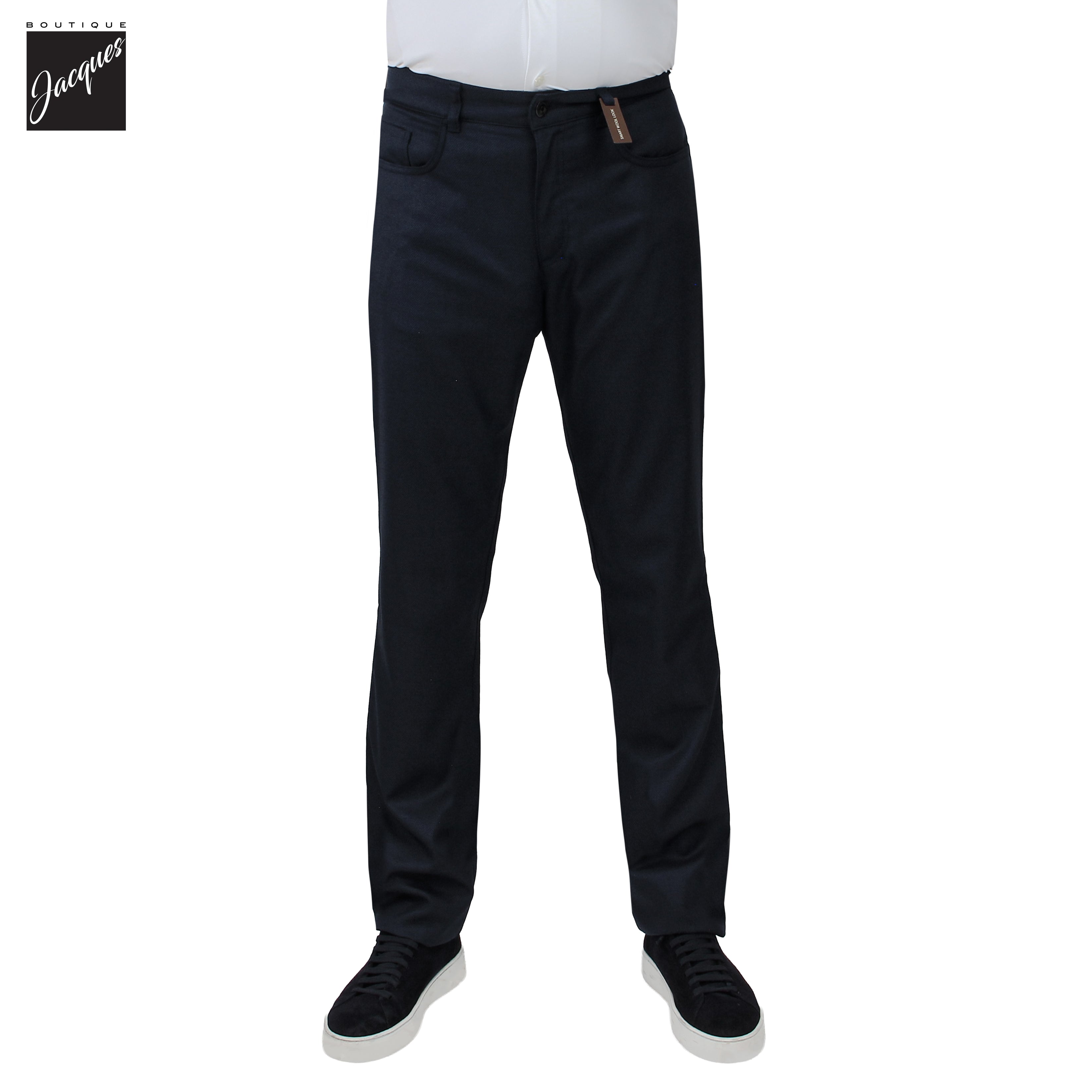 Dark Blue Two-Tone Smart Wool-Look Pipe Regular Fit Five Pocket Pants - Alberto