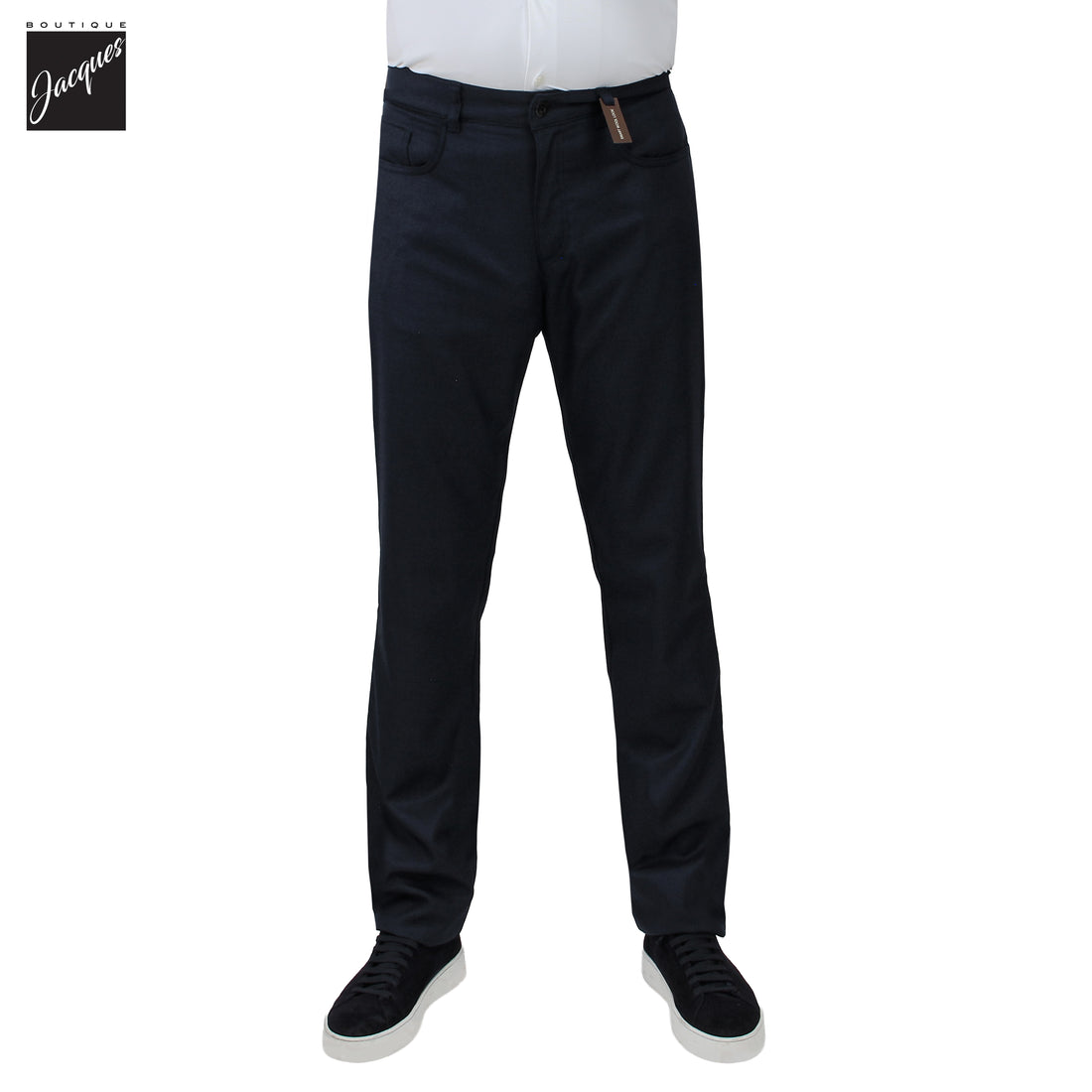 Dark Blue Two-Tone Smart Wool-Look Pipe Regular Fit Five Pocket Pants - Alberto