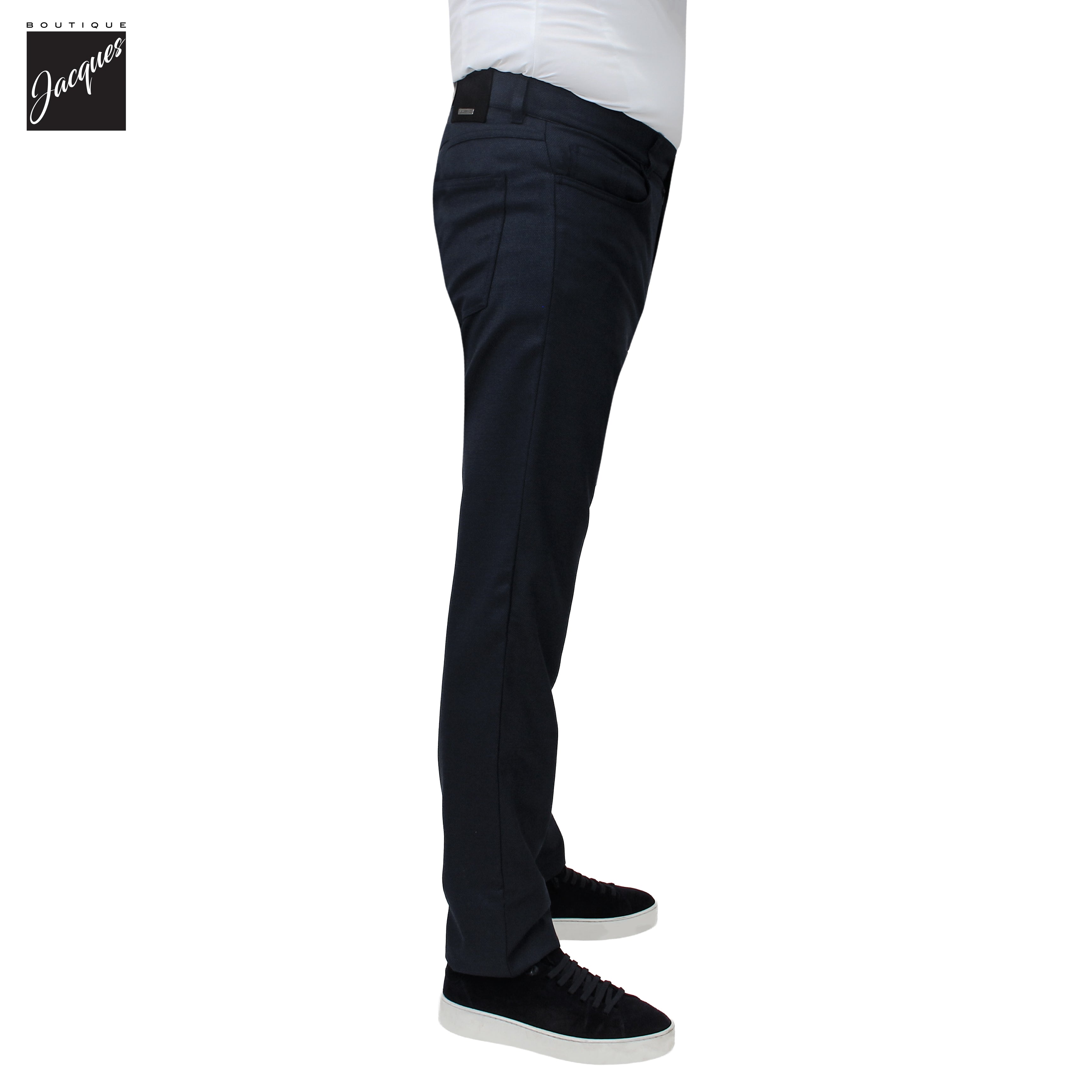 Dark Blue Two-Tone Smart Wool-Look Pipe Regular Fit Five Pocket Pants - Alberto