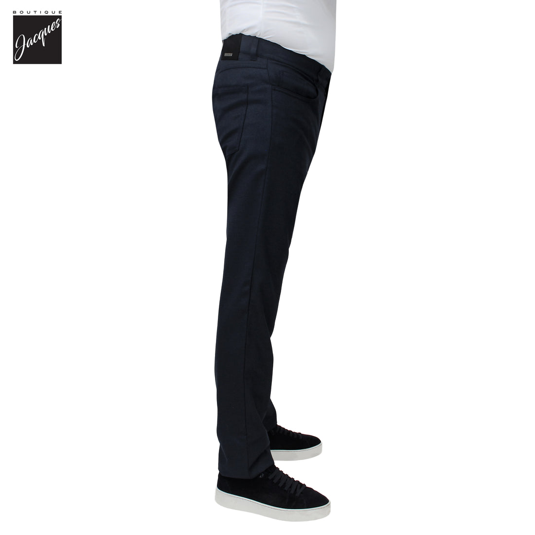 Dark Blue Two-Tone Smart Wool-Look Pipe Regular Fit Five Pocket Pants - Alberto