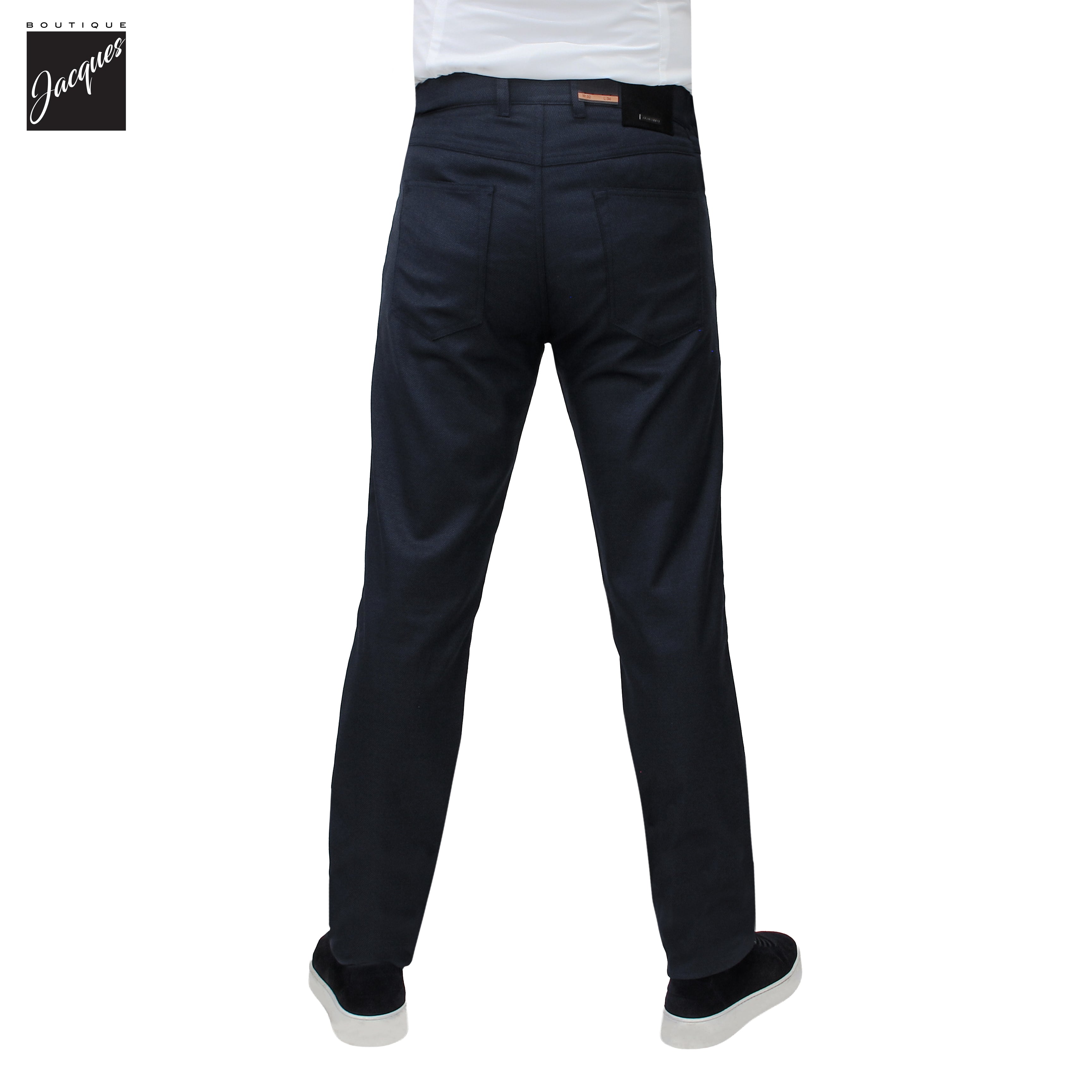 Dark Blue Two-Tone Smart Wool-Look Pipe Regular Fit Five Pocket Pants - Alberto