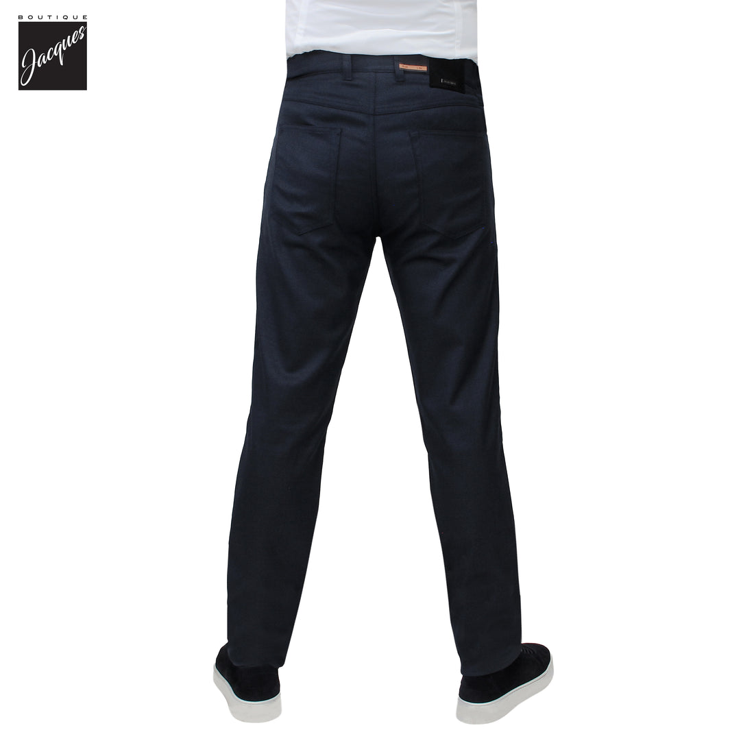 Dark Blue Two-Tone Smart Wool-Look Pipe Regular Fit Five Pocket Pants - Alberto