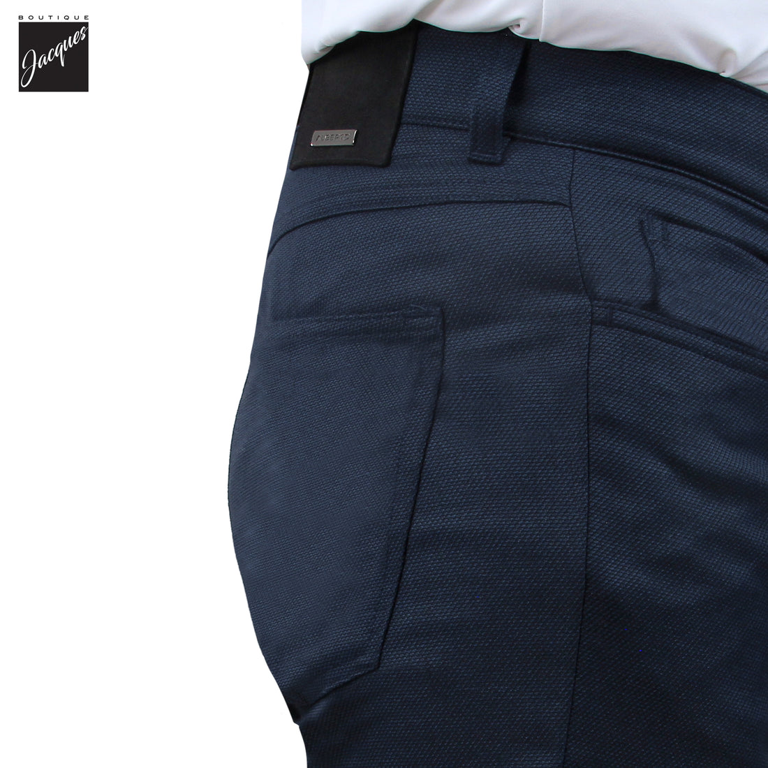Dark Blue Two-Tone Smart Wool-Look Pipe Regular Fit Five Pocket Pants - Alberto