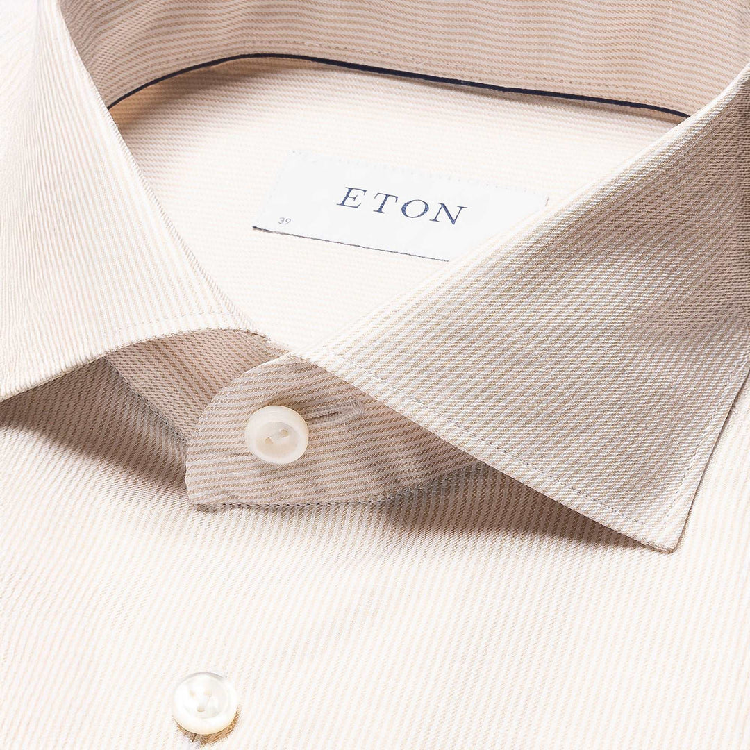 Beige Striped Cotton-Linen Slim Fit Shirt - ETON