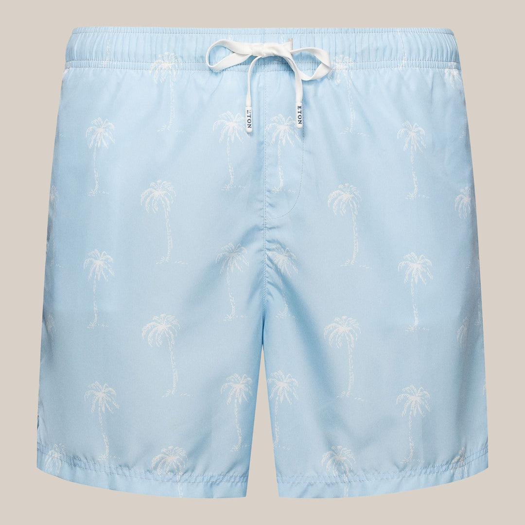 Light Blue Palm Tree Motif Swim Shorts - ETON