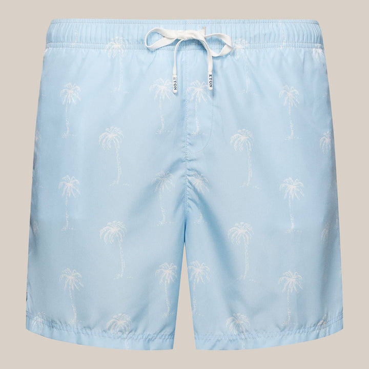 Light Blue Palm Tree Motif Swim Shorts - ETON
