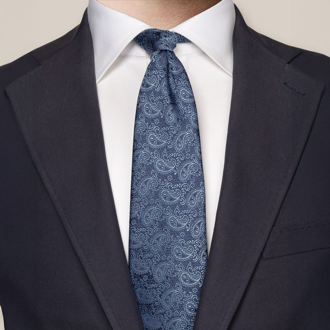 Dark Blue Paisley Patterned Silk Tie - ETON