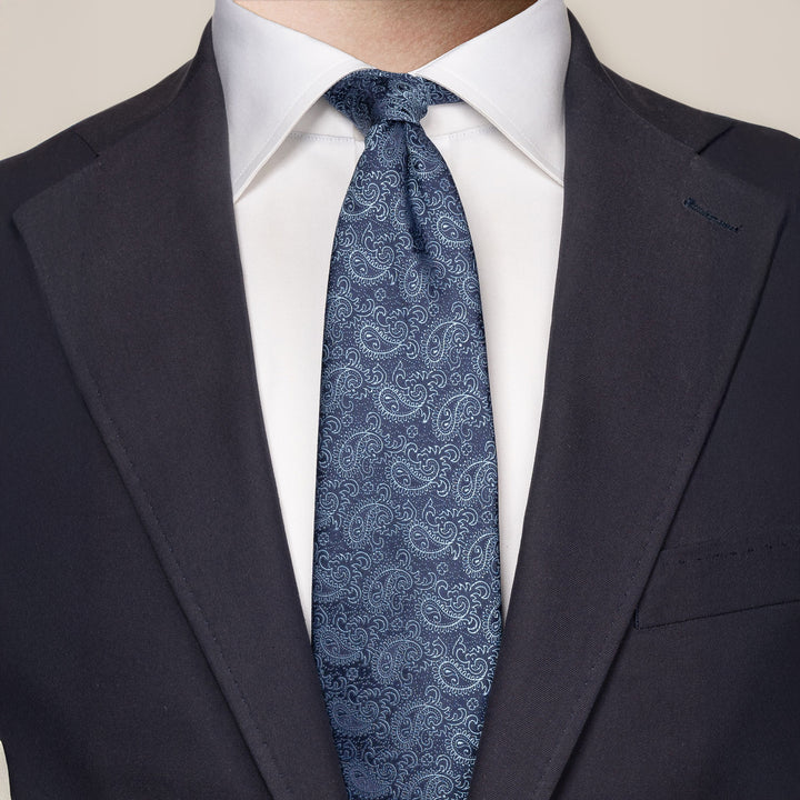 Dark Blue Paisley Patterned Silk Tie - ETON