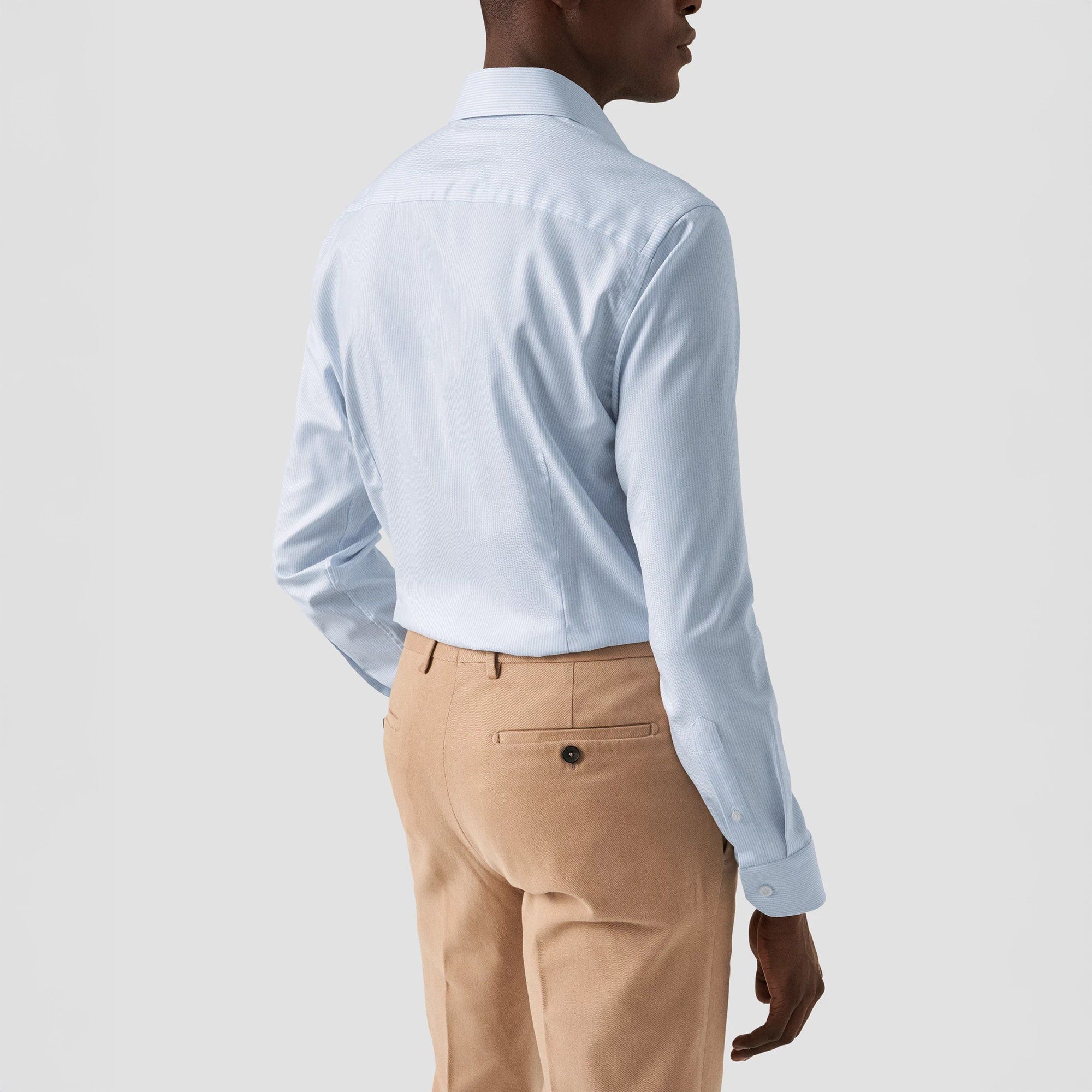 Light Blue Striped Cotton-Tencel Contemporary Fit Shirt - ETON