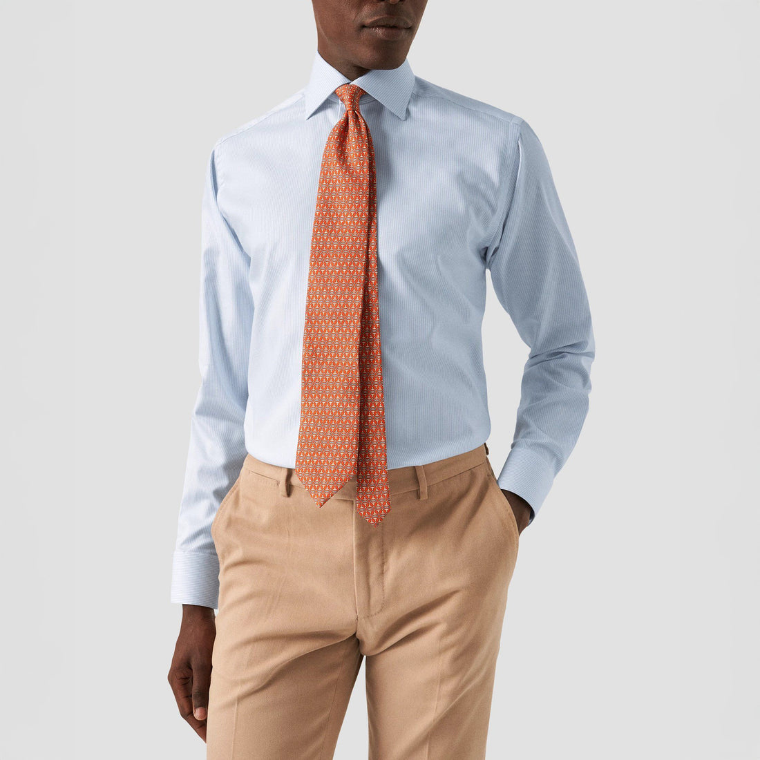Light Blue Striped Cotton-Tencel Contemporary Fit Shirt - ETON