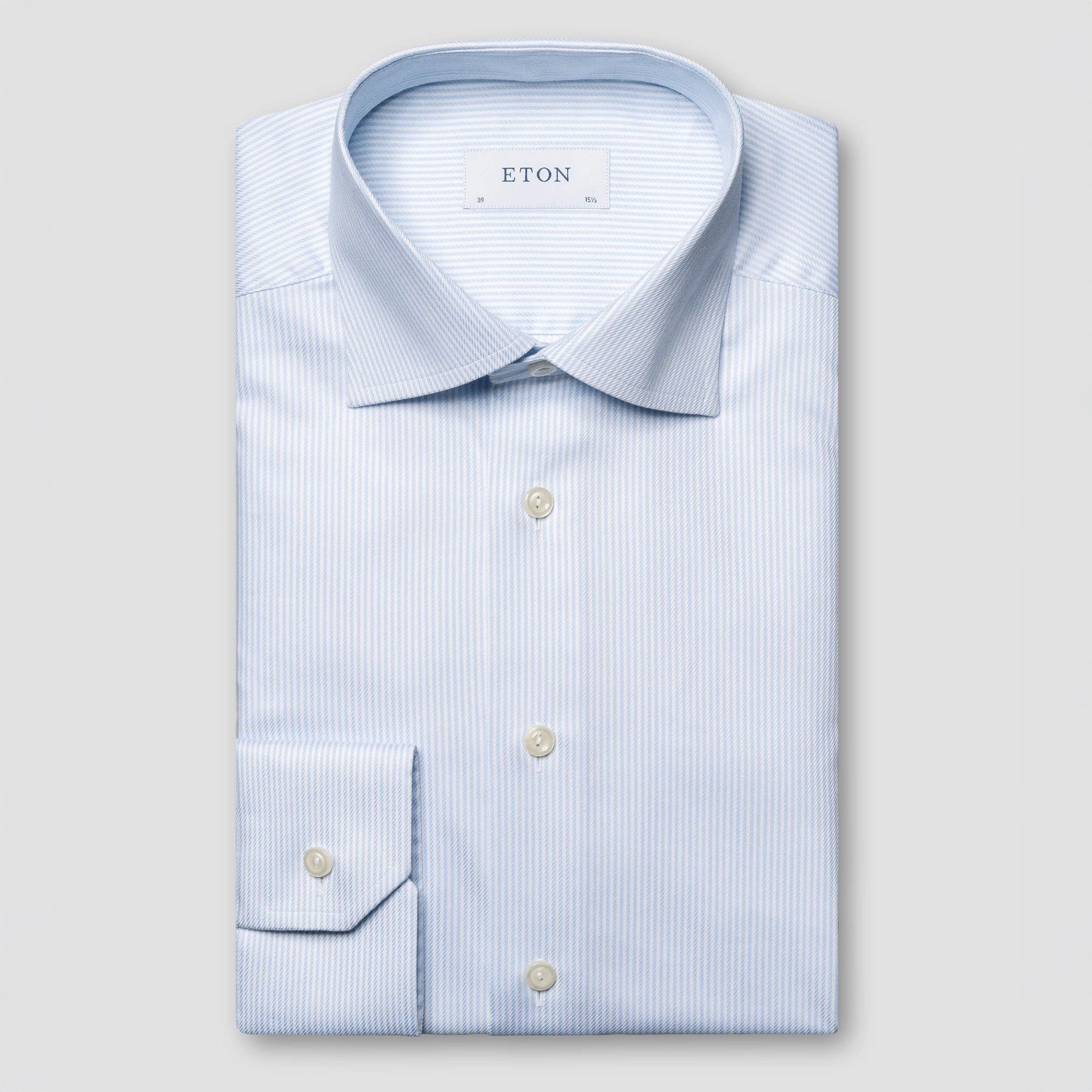 Light Blue Striped Cotton-Tencel Contemporary Fit Shirt - ETON