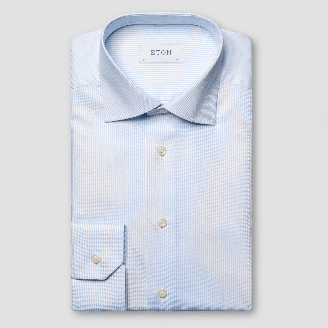 Light Blue Striped Cotton-Tencel Contemporary Fit Shirt - ETON