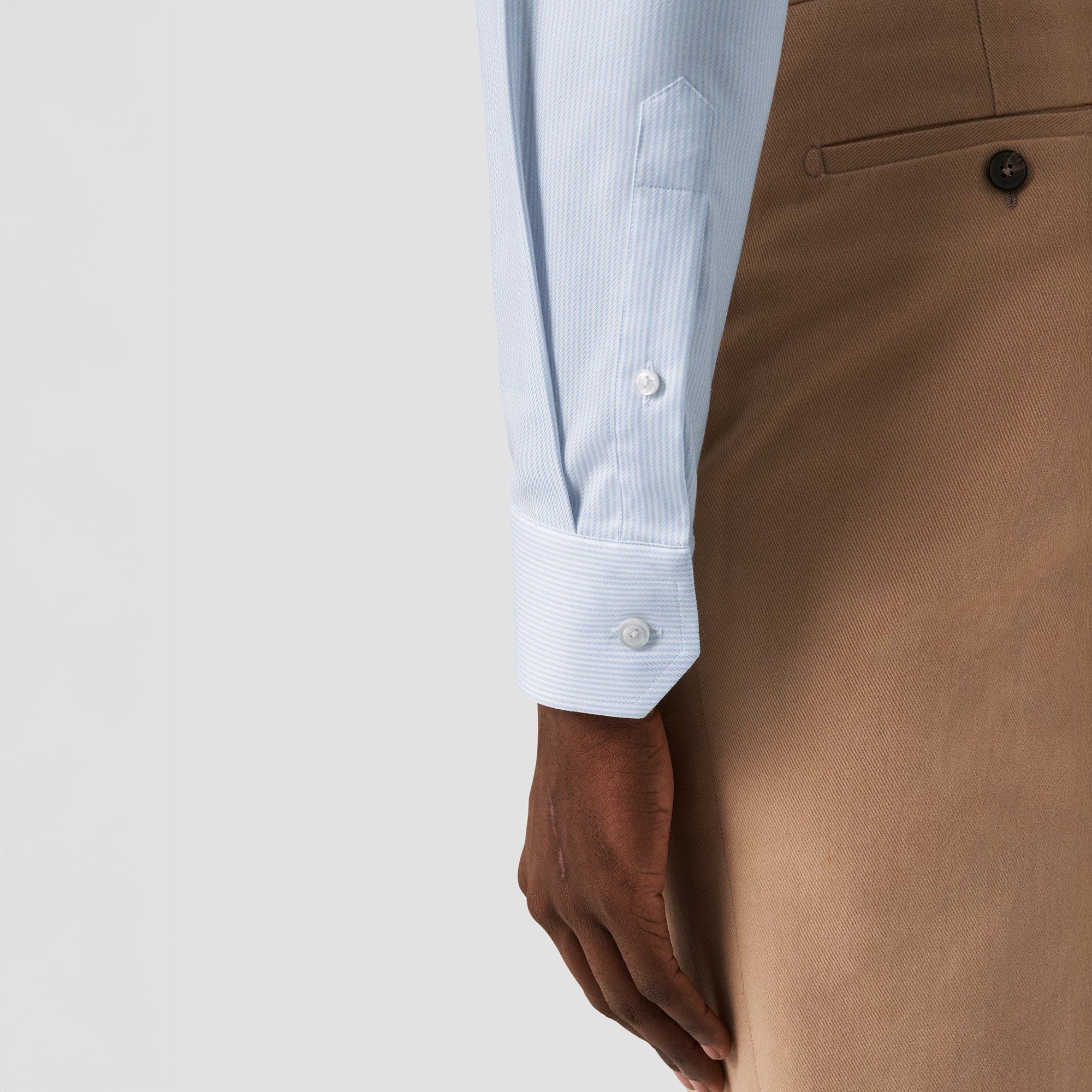 Light Blue Striped Cotton-Tencel Contemporary Fit Shirt - ETON