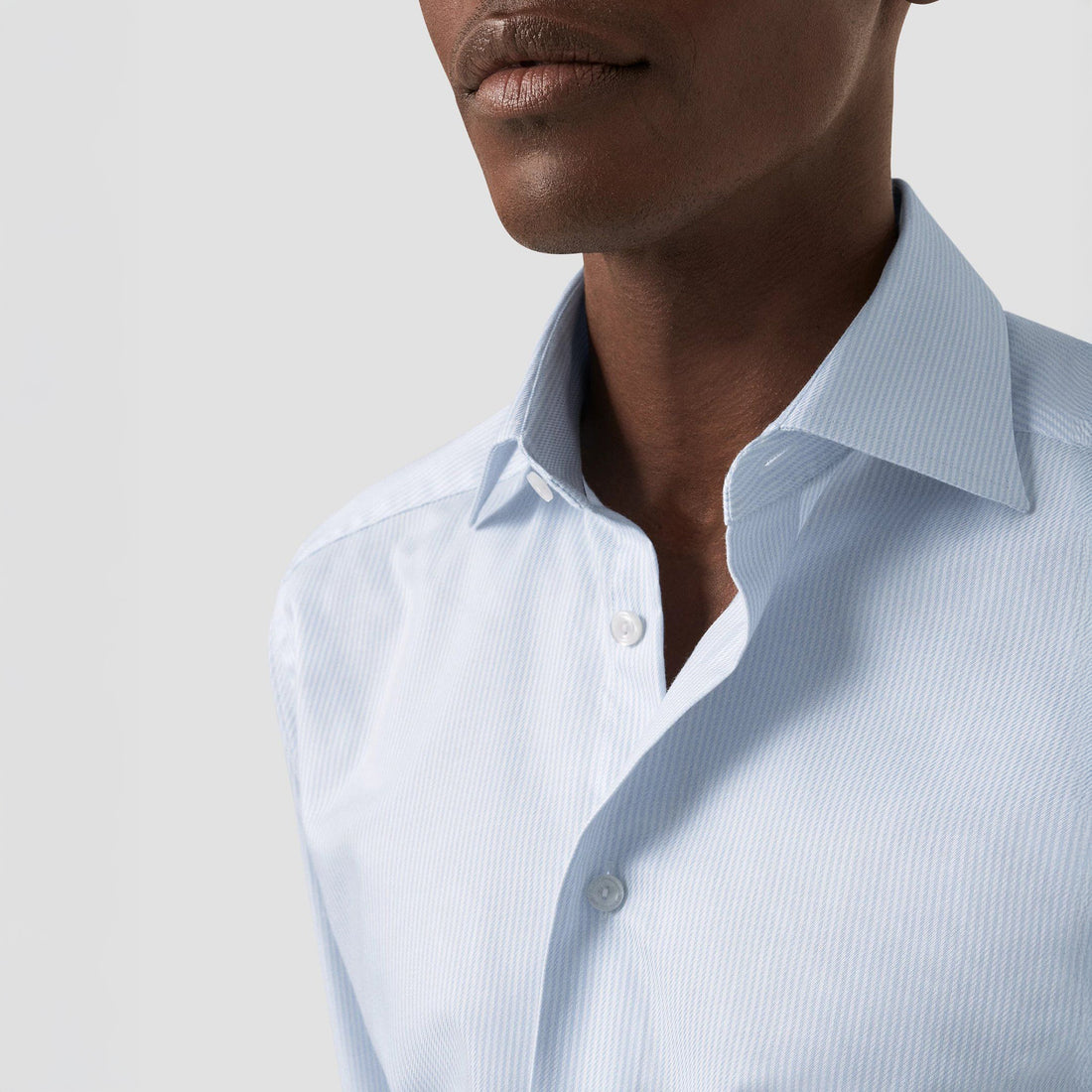 Light Blue Striped Cotton-Tencel Contemporary Fit Shirt - ETON
