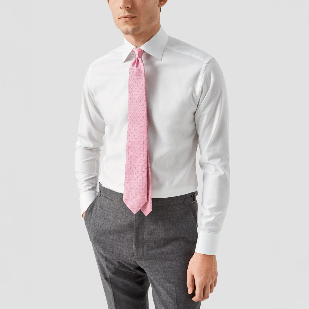White Semi Solid Cotton-Tencel Contemporary Fit Shirt - ETON