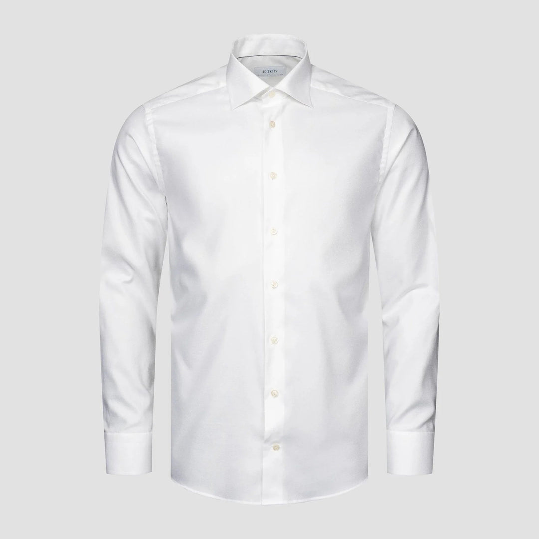 White Semi Solid Cotton-Tencel Contemporary Fit Shirt - ETON