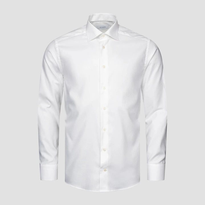 White Semi Solid Cotton-Tencel Contemporary Fit Shirt - ETON