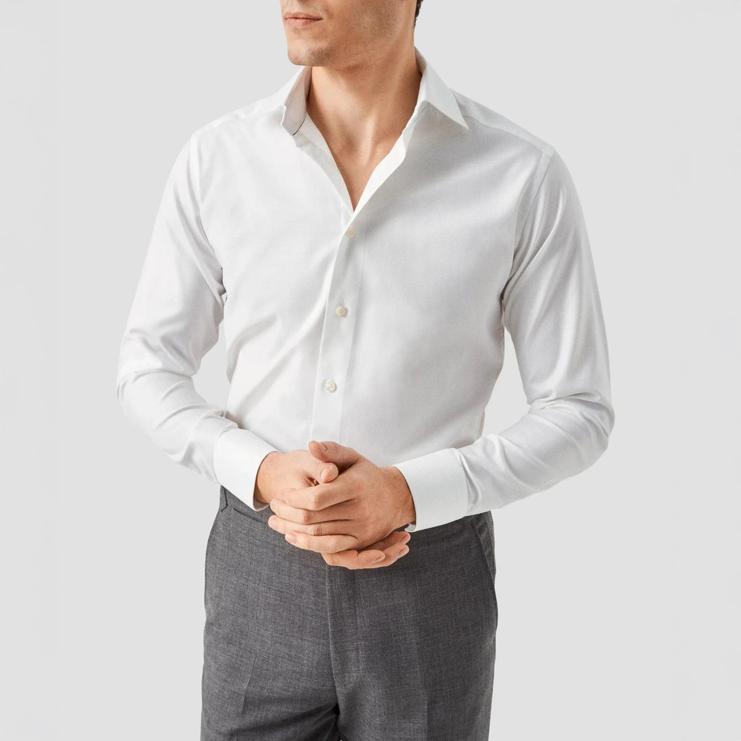 White Semi Solid Cotton-Tencel Contemporary Fit Shirt - ETON