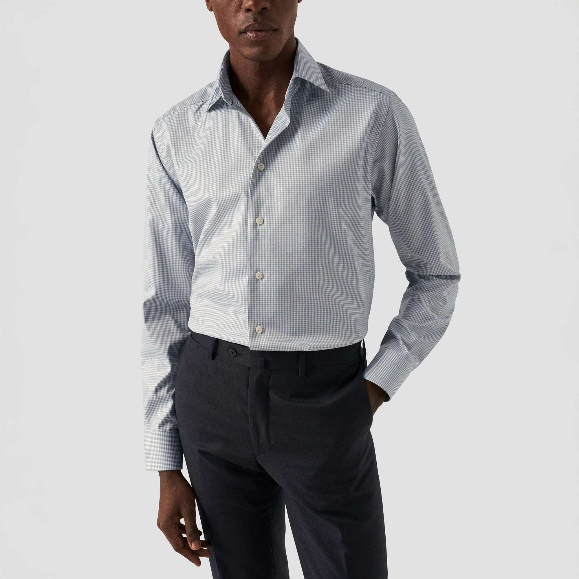 Beige Micro Check Cotton Tencel™ Lyocell Slim Fit Shirt - ETON