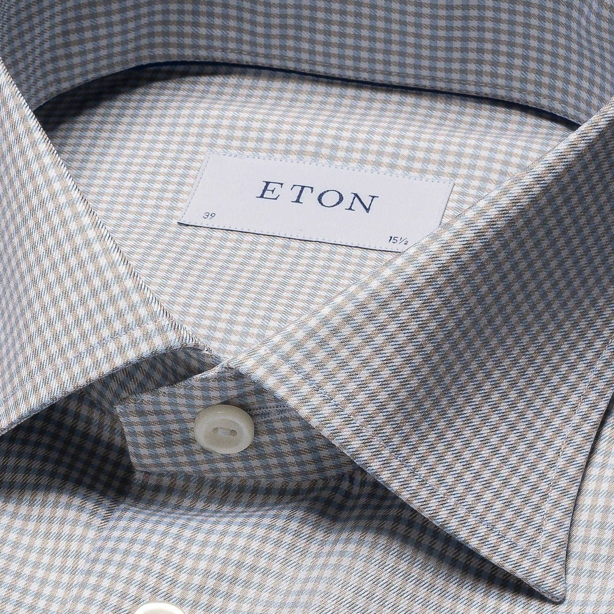 Beige Micro Check Cotton Tencel™ Lyocell Slim Fit Shirt - ETON