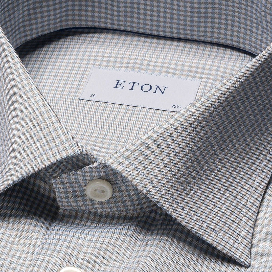 Beige Micro Check Cotton Tencel™ Lyocell Slim Fit Shirt - ETON