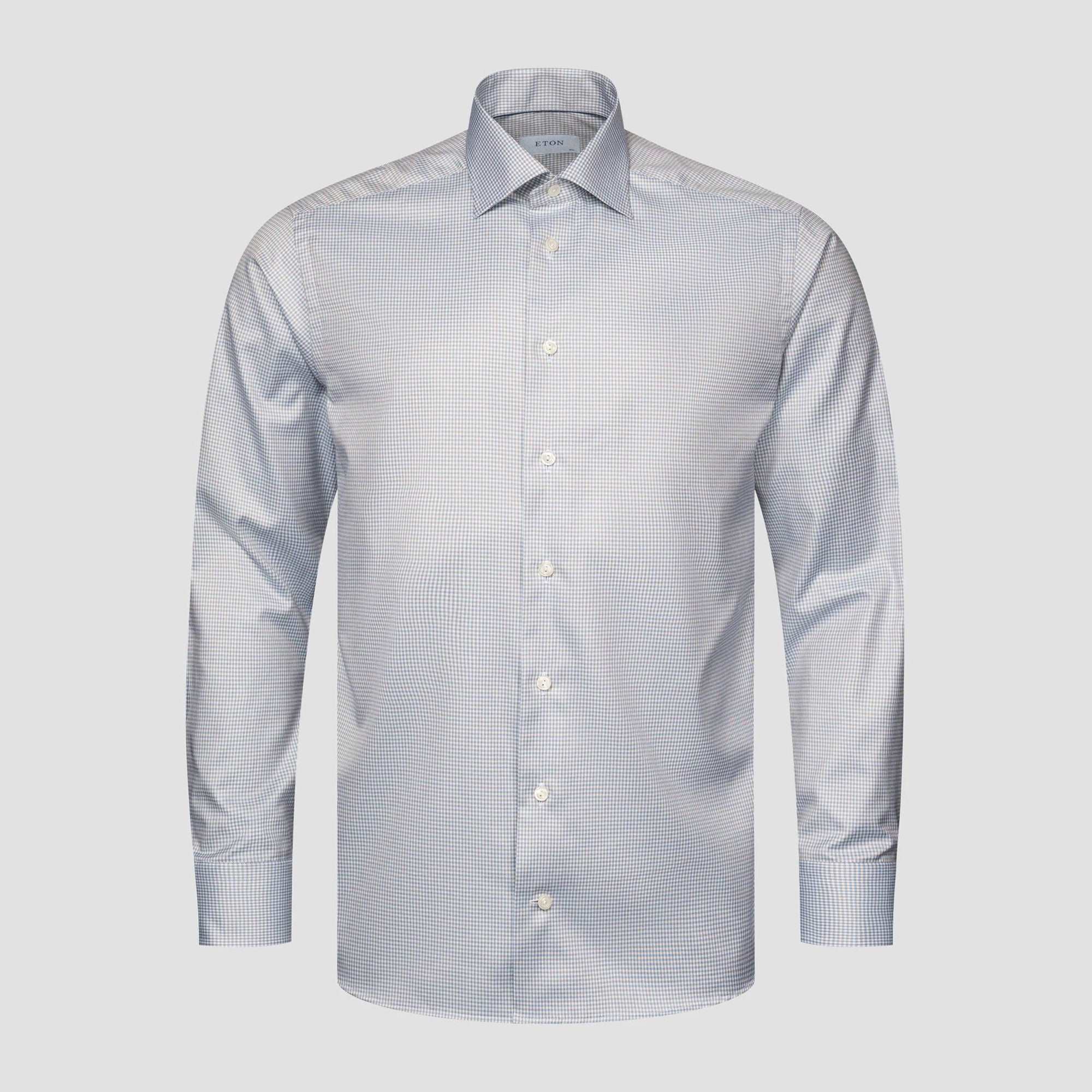 Beige Micro Check Cotton Tencel™ Lyocell Slim Fit Shirt - ETON
