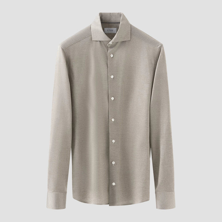 Pale Khaki Green Solid Filo Di Scozia Slim Fit Knitted Piqué Shirt - ETON