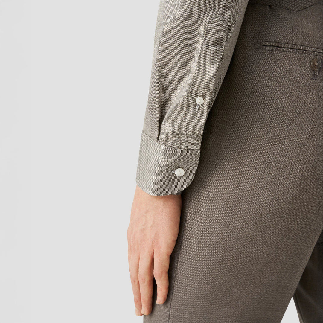 Pale Khaki Green Solid Filo Di Scozia Slim Fit Knitted Piqué Shirt - ETON