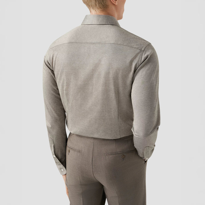 Pale Khaki Green Solid Filo Di Scozia Slim Fit Knitted Piqué Shirt - ETON