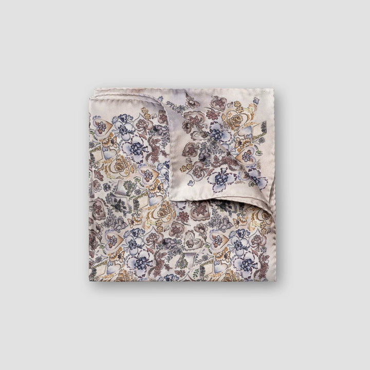 Ice Gray Multicolour Floral Silk Pocket Square - ETON