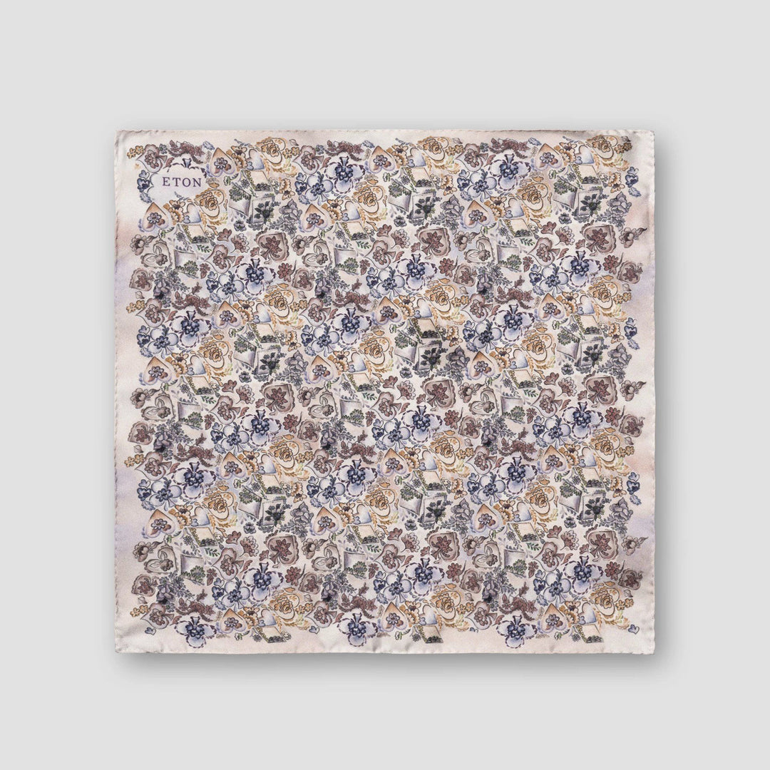 Ice Gray Multicolour Floral Silk Pocket Square - ETON